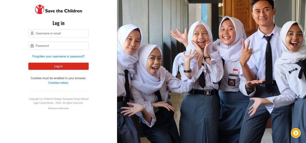 Halaman Log in — masukkan Username/email dan Password