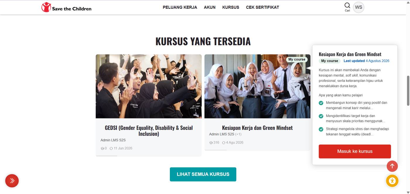 Sorotan “Kursus yang tersedia” — kartu berlabel My course menandakan kursus Anda