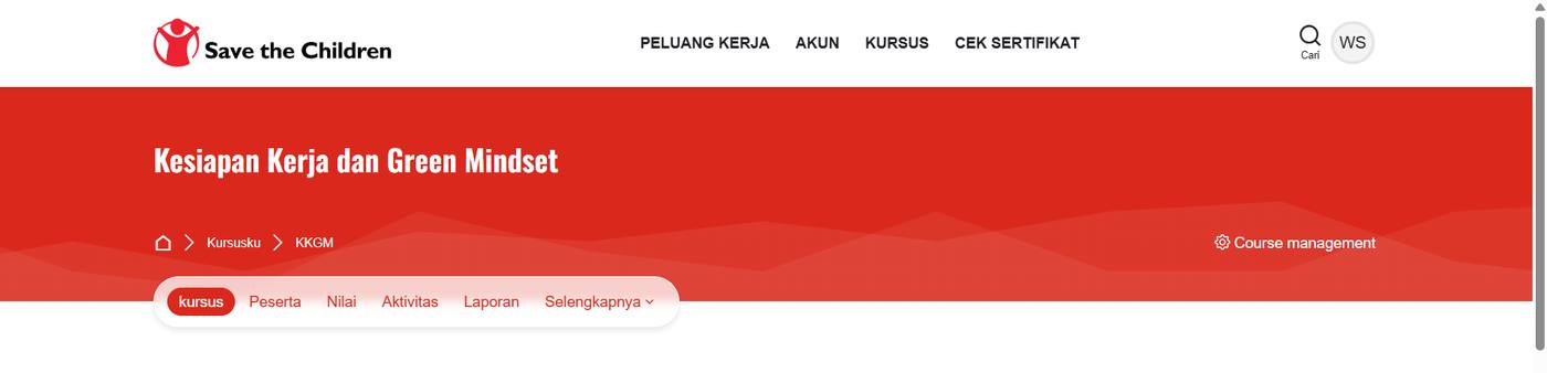Baris tab: kursus, Peserta, Nilai, Aktivitas, Laporan, Selengkapnya