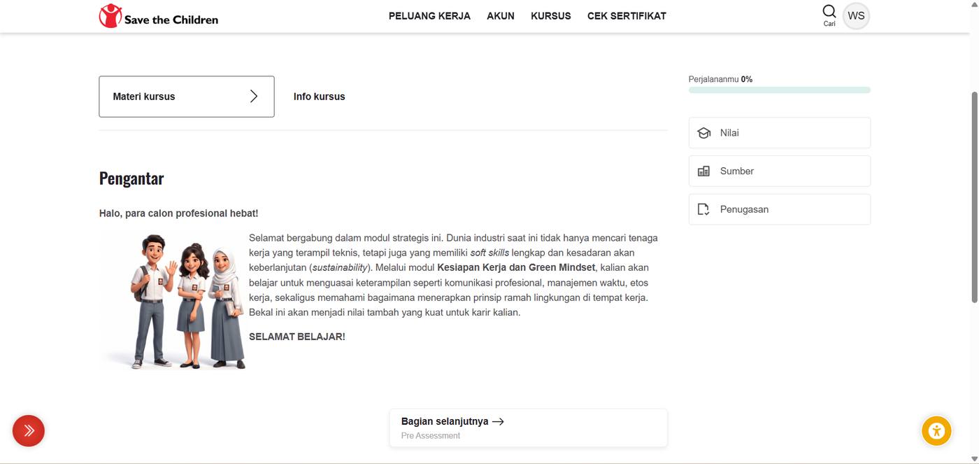 Bagian “Pengantar” — panel Perjalananmu, Nilai, Sumber, dan Penugasan di sisi kanan