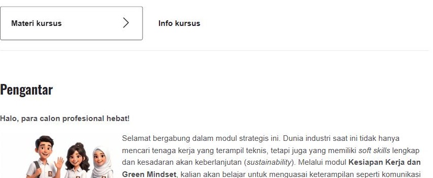 Bagian “Pengantar” — panel Perjalananmu, Nilai, Sumber, dan Penugasan di sisi kanan